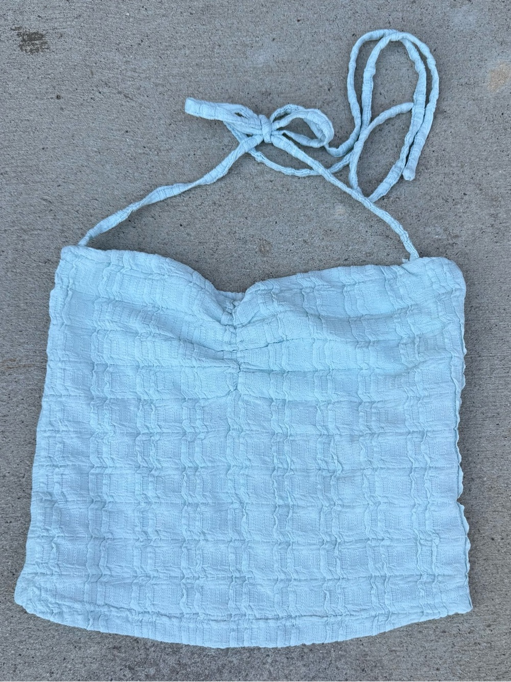 Edikted Textured Ruched Halter Crop Top Pastel Blue Green Size XS